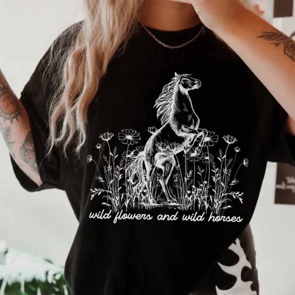 Wild Flowers Horses Shirt, Country Music Graphic Western Unisex Fan Tee 05
